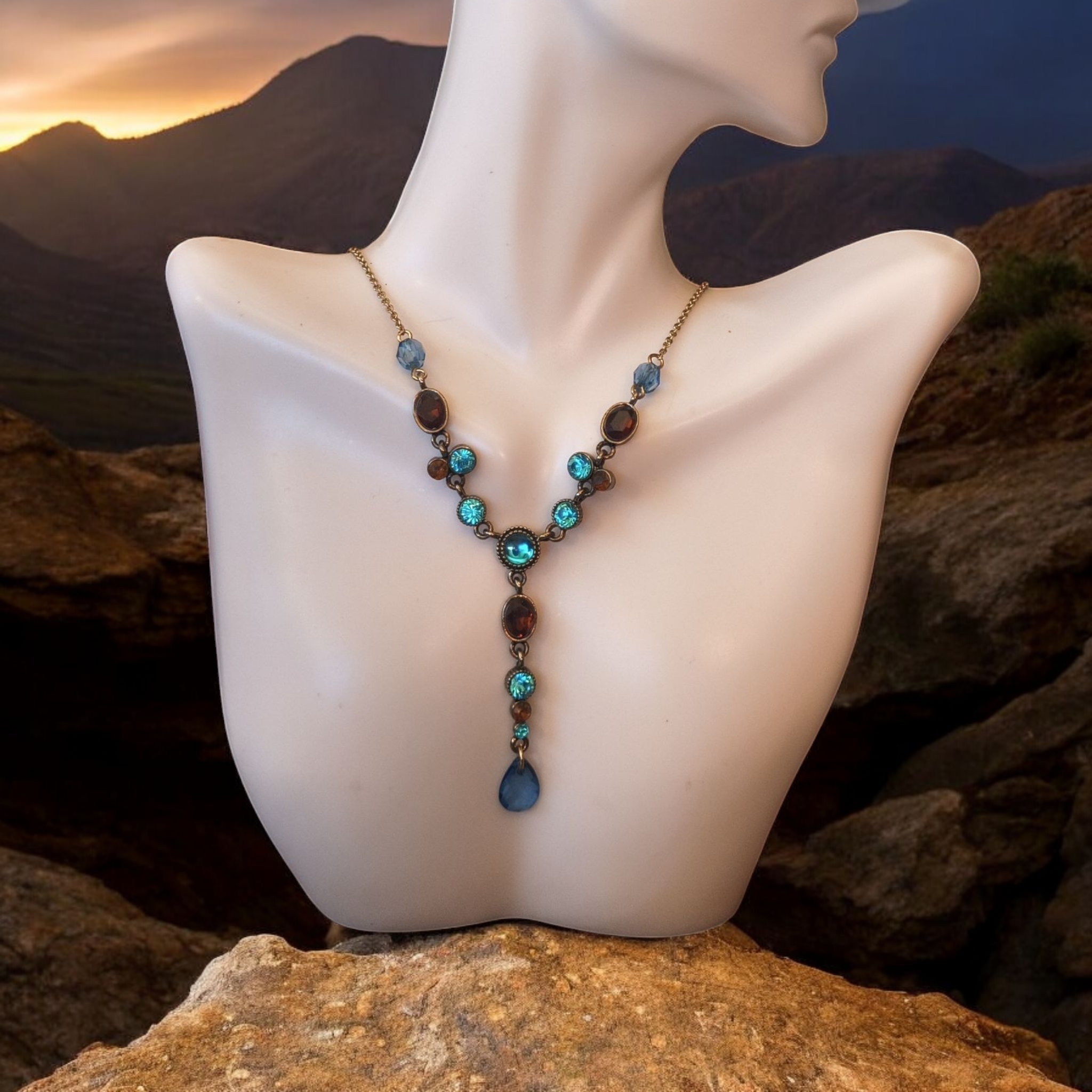 Nina Ricci Blue And Brown Stone Necklace 19$